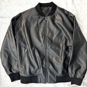 NWOT- COMMENSE Faux Leather Black Bomber Jacket